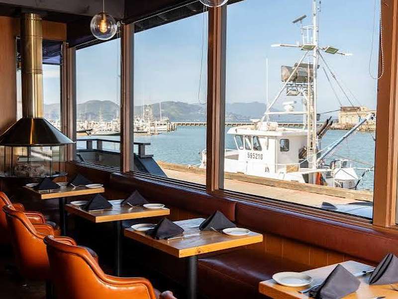 A restaurant dining room by the water