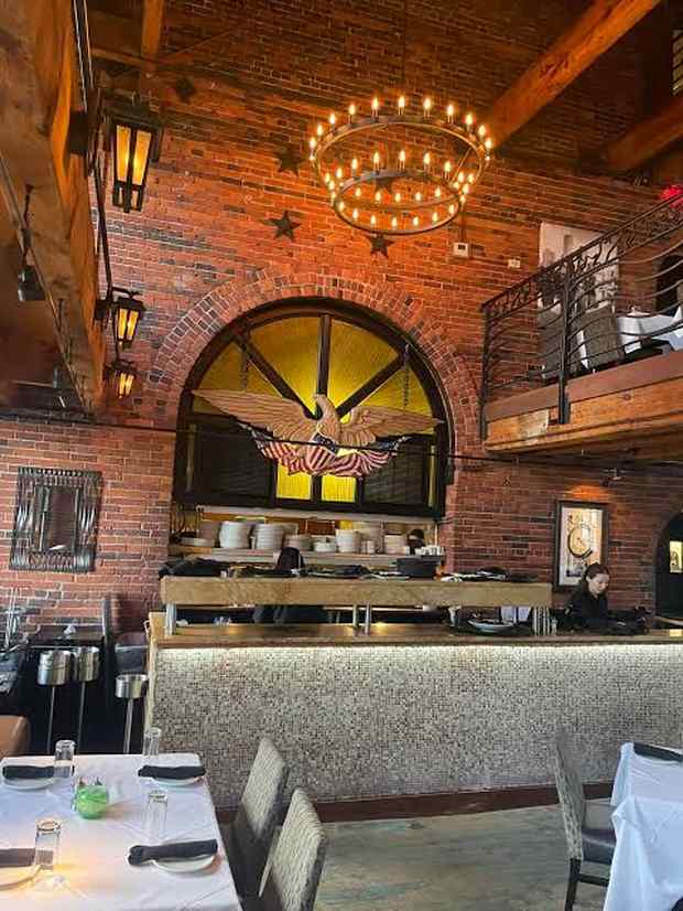 Cozy brick-walled restaurant interior